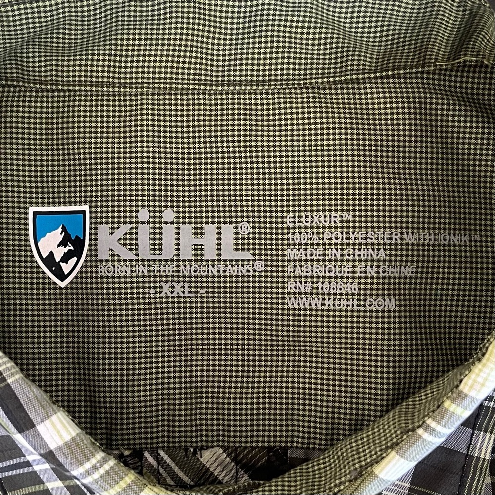 KUHL Men's XXL Green Plaid Pearl Snap ELUXUR Short Sleeve Shirt GORPCORE- FLAWED - Picture 2 of 16